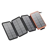 FEELLE Solar Ladegerät, 25000mAh Solar Powerbank mit Dual 3,0A USB-Ausgang & 4 Faltbaren Solarpanel Externes Akkupack Power Bank für Smartphone, Tablet, Campen und mehr (Orange)