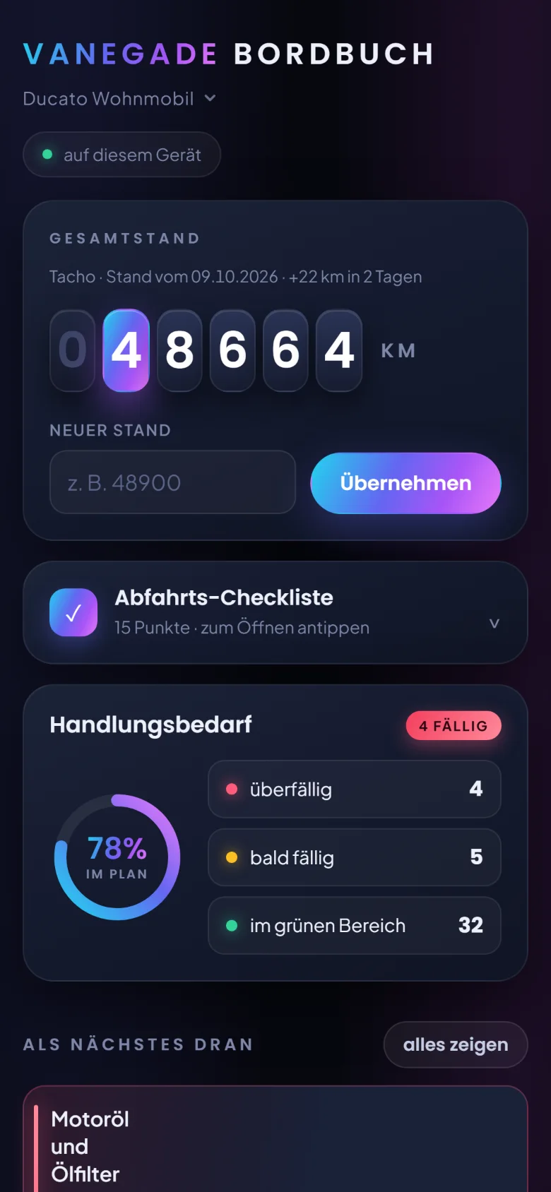 Vanegade Bordbuch auf dem Handy